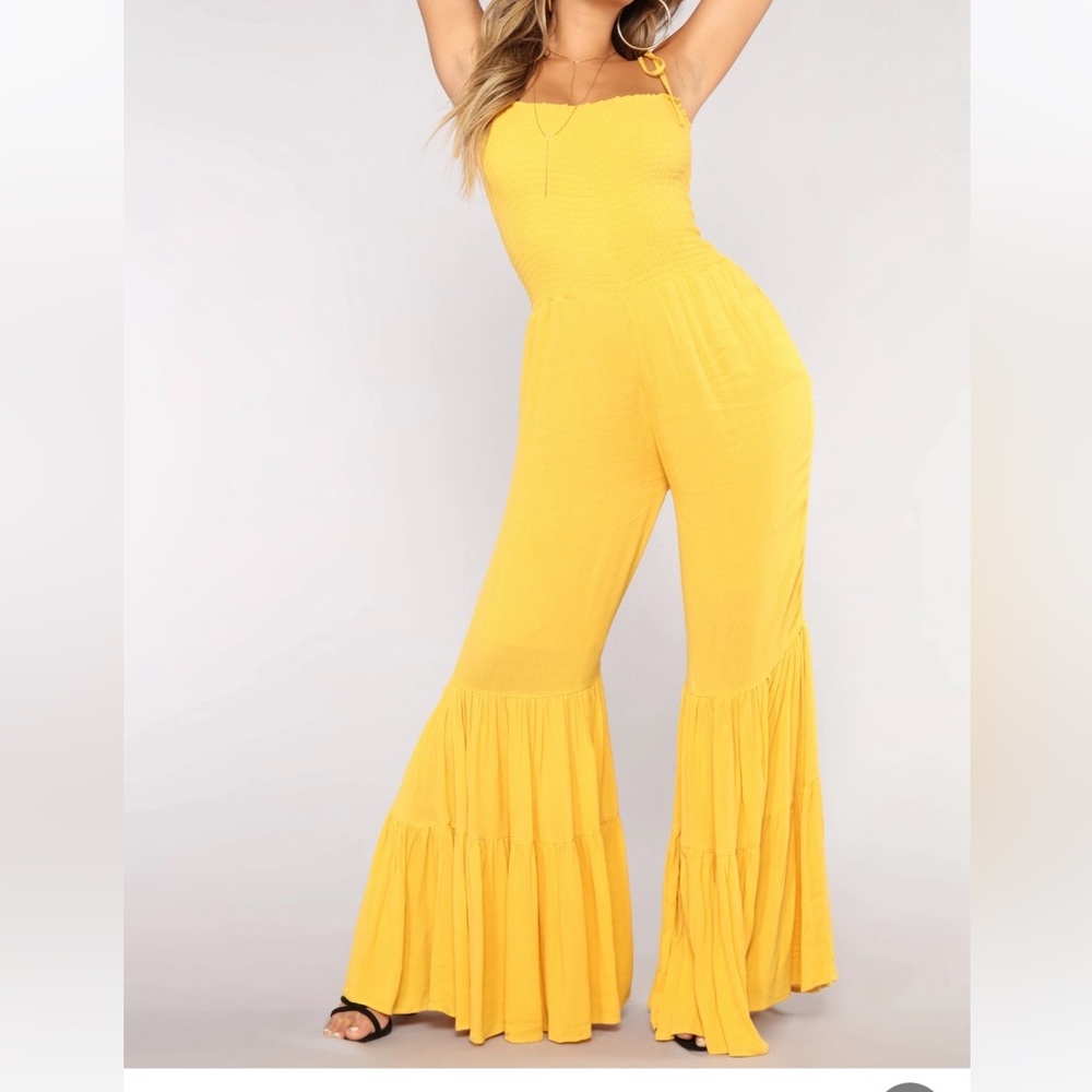 Sale!!! Fashion Nova Yellow Wide Leg Jumpsuit